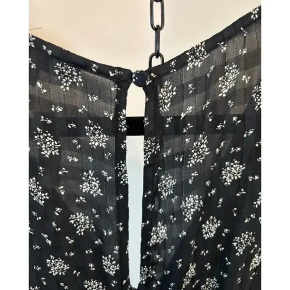 NWT Madewell Black White Floral Maxi Dress 12 Long Sleeve Ruched Boho Romantic - Picture 13 of 16